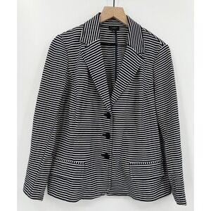 Talbots Blazer Womens 2X Petite Blue White Striped Button Jacket Cotton‎ Stretch